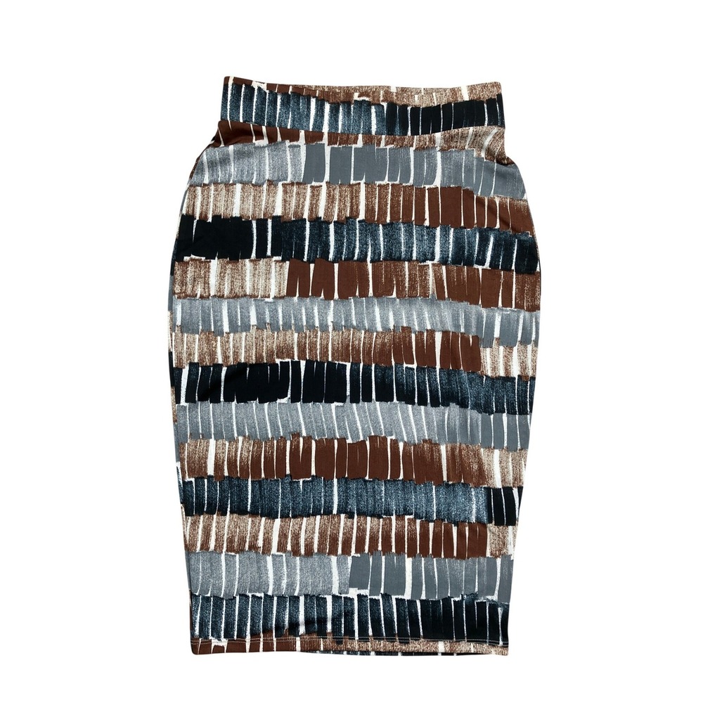 Made by Johnny Womens Small Abstract Brushstroke Pencil Skirt‎ Brown Grey Black